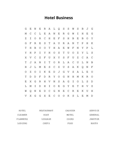 Hotel Business Word Search Puzzle