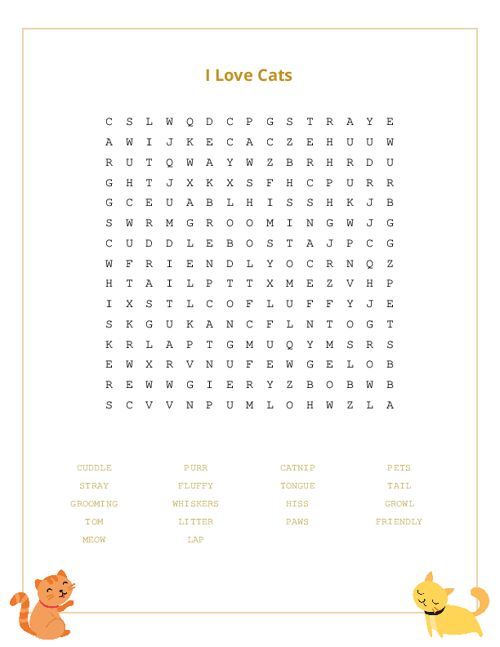 I Love Cats Word Search Puzzle