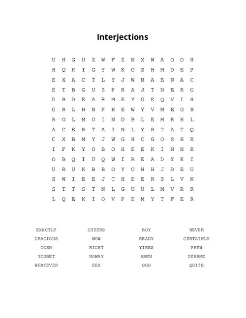 Interjections Word Search Puzzle