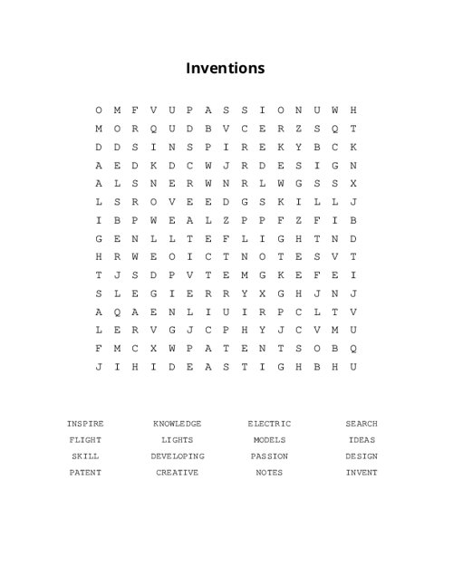 Inventions Word Search Puzzle