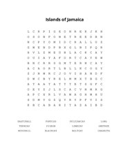 Islands of Jamaica Word Search Puzzle