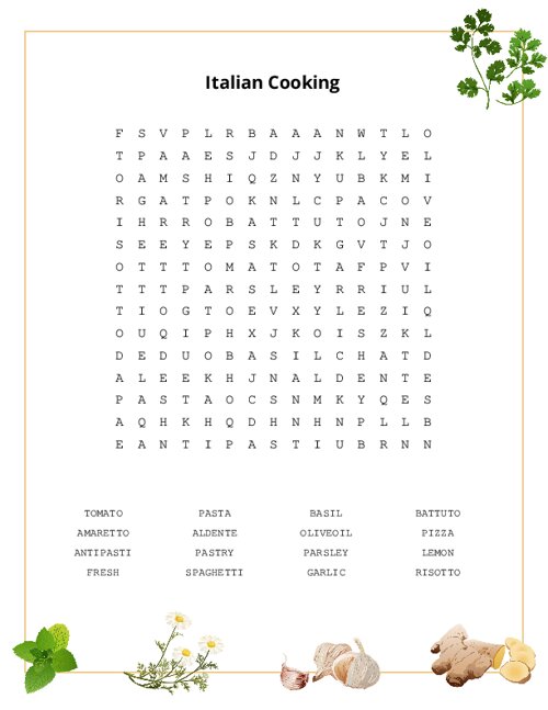 Italian Cooking Word Search Puzzle