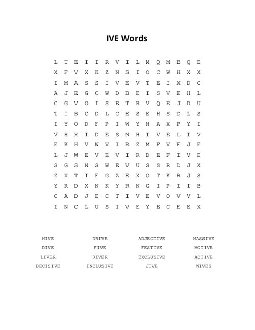 IVE Words Word Search Puzzle