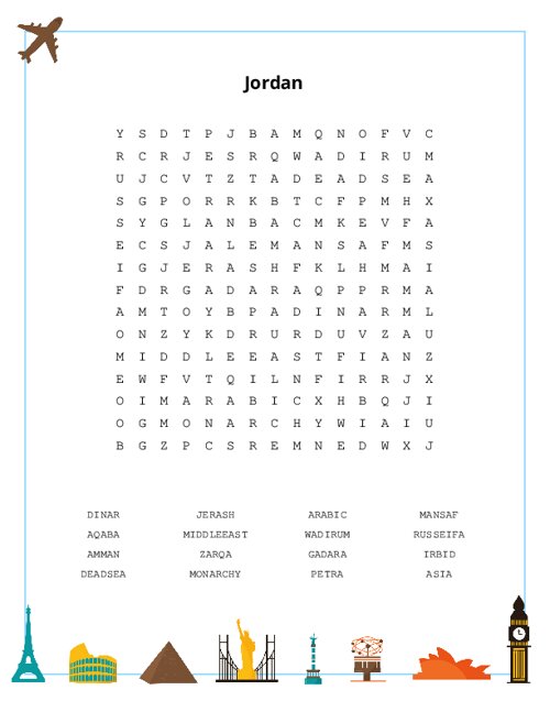 Jordan Word Search Puzzle