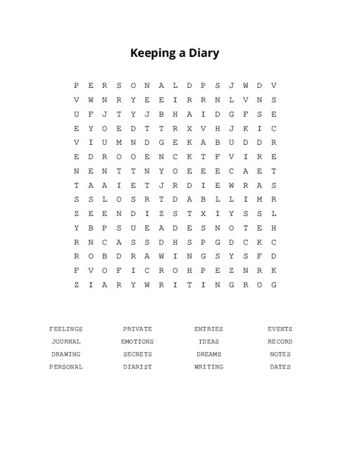 Keeping a Diary Word Search Puzzle