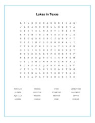 Lakes in Texas Word Scramble Puzzle