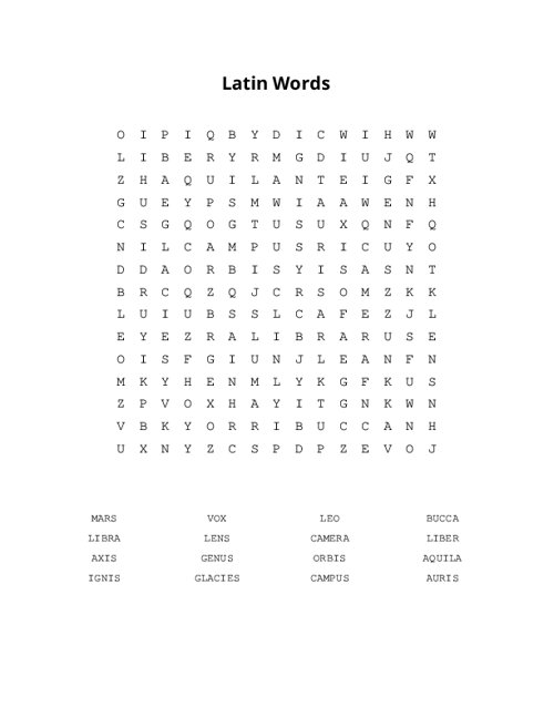Latin Words Word Search Puzzle