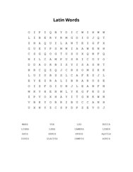 Latin Words Word Search Puzzle