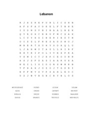 Lebanon Word Search Puzzle
