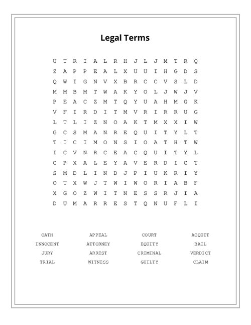Legal Terms Word Search Puzzle