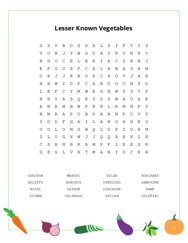 Lesser Known Vegetables Word Search Puzzle