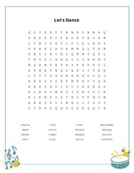 Lets Dance Word Search Puzzle