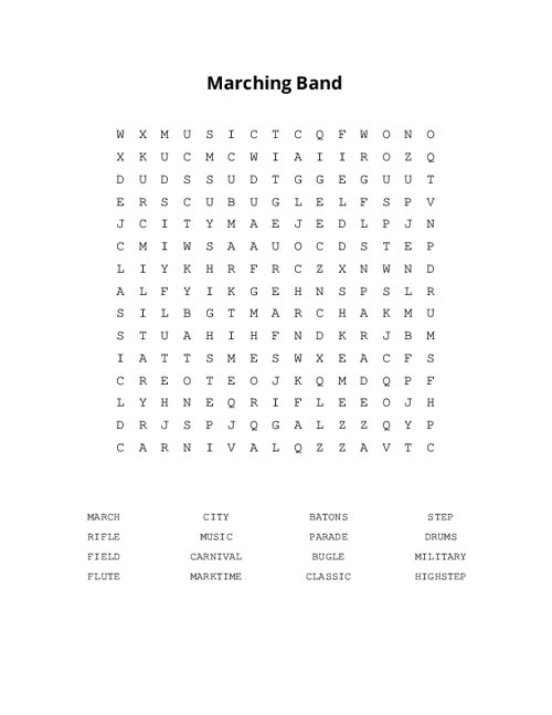 Marching Band Word Search Puzzle