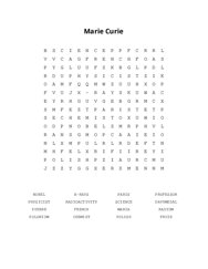 Marie Curie Word Search Puzzle