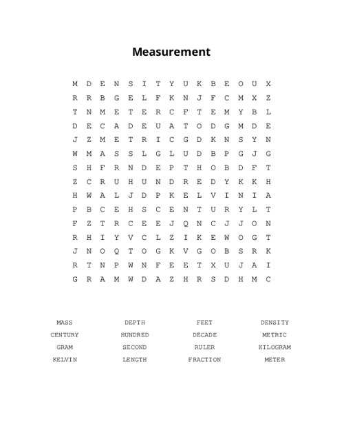 Measurement Word Search Puzzle