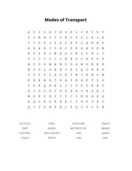 Modes of Transport Word Search Puzzle