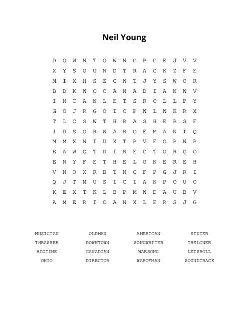 Neil Young Word Search Puzzle