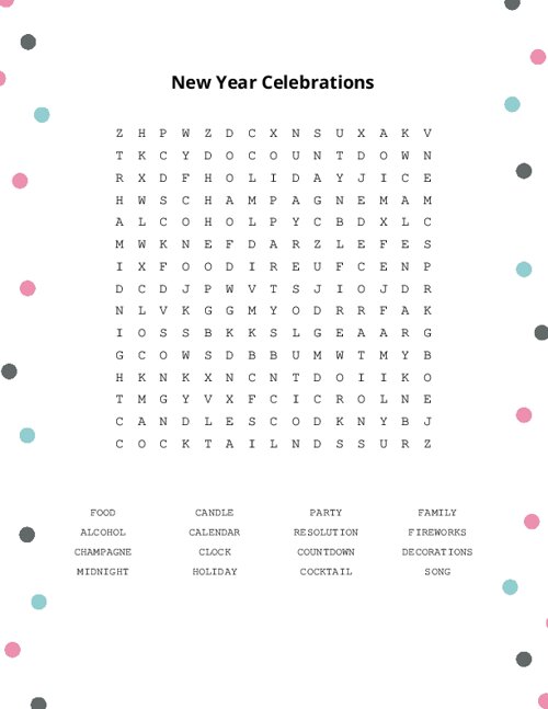 New Year Celebrations Word Search Puzzle