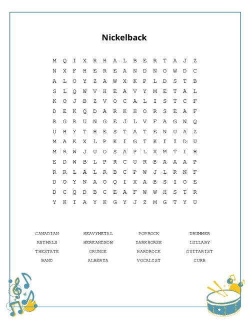 Nickelback Word Search Puzzle