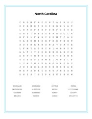 North Carolina Word Search Puzzle
