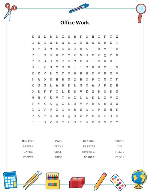 Office Work Word Search Puzzle