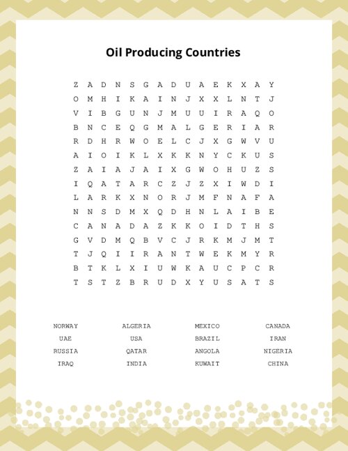 Oil Producing Countries Word Search Puzzle