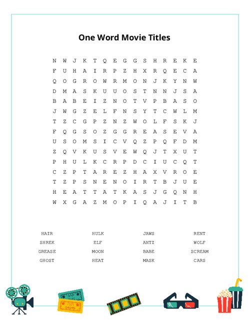 One Word Movie Titles Word Search