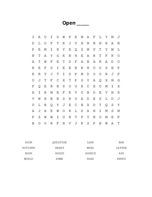 Open ______ Word Search Puzzle