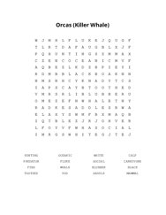 Orcas (Killer Whale) Word Search Puzzle