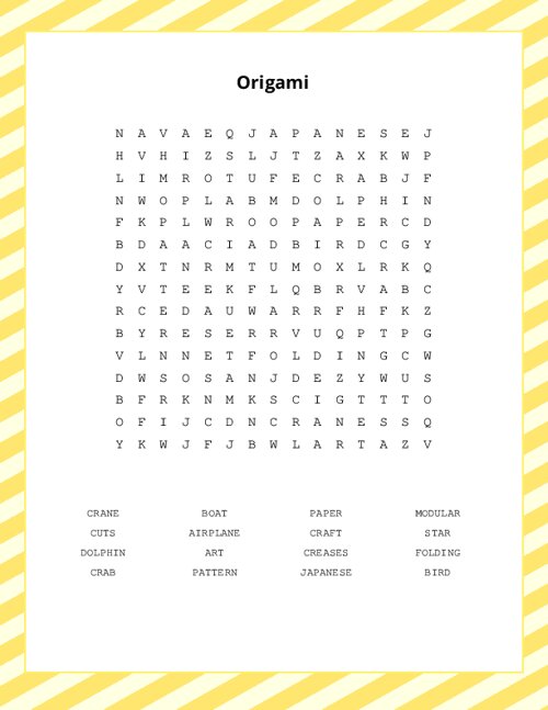 Origami Word Search Puzzle