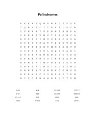Palindromes Word Search Puzzle