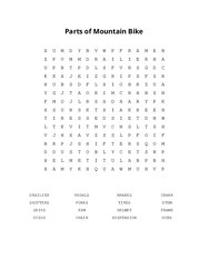 Parts of Mountain Bike Word Search Puzzle