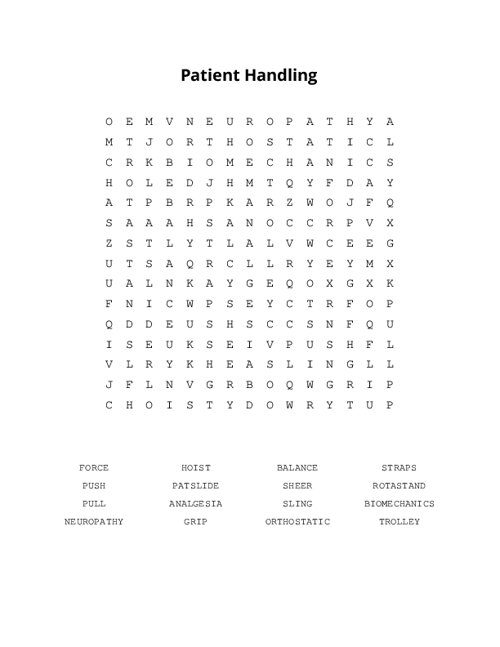Patient Handling Word Search Puzzle