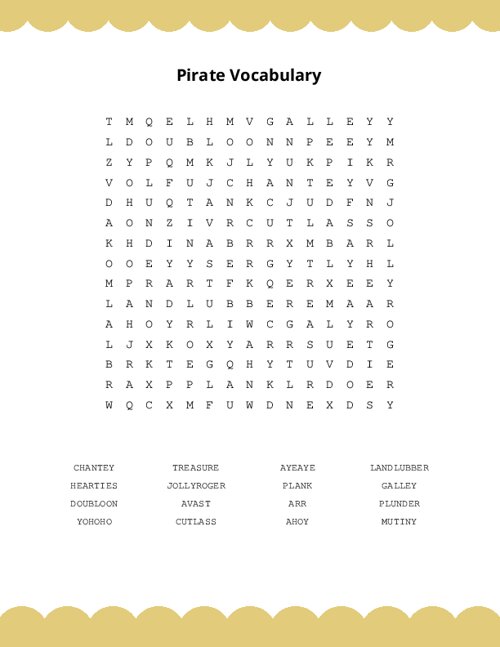 Pirate Vocabulary Word Search Puzzle