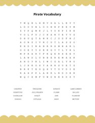 Pirate Vocabulary Word Search Puzzle