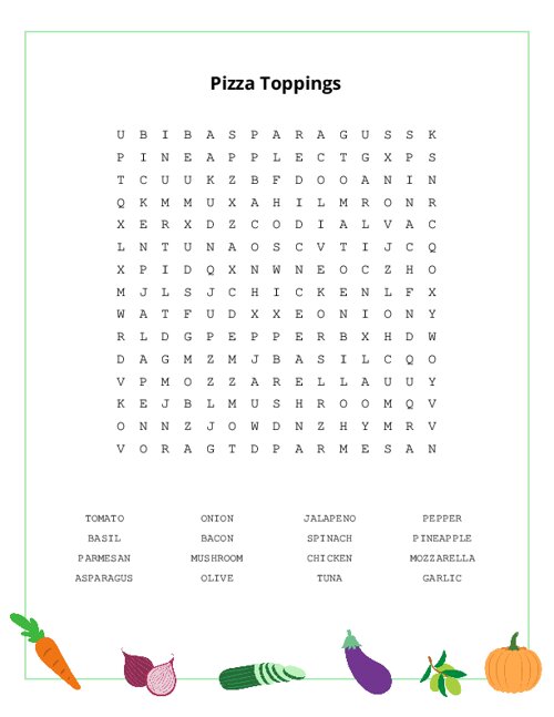 Pizza Toppings Word Search Puzzle