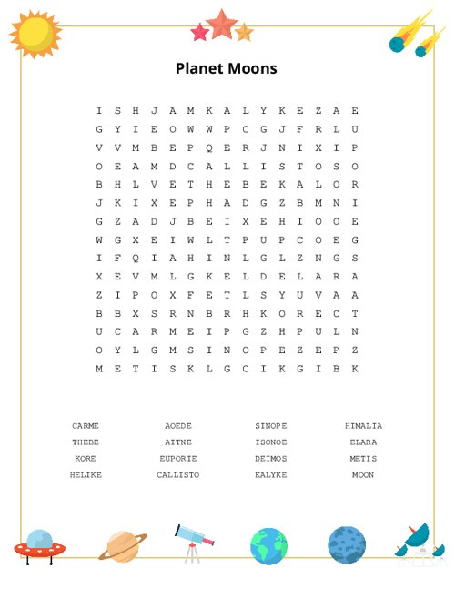 Planet Moons Word Search Puzzle