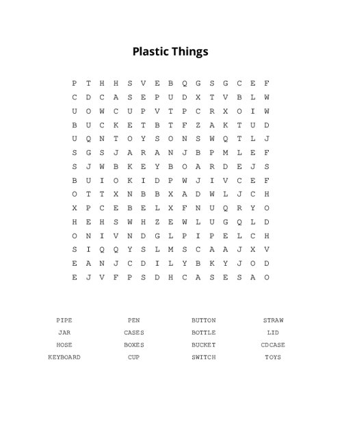 Plastic Things Word Search Puzzle