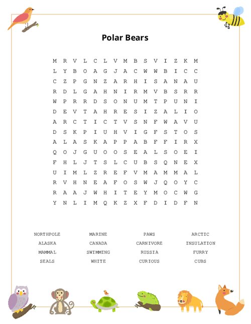 Polar Bears Word Search Puzzle