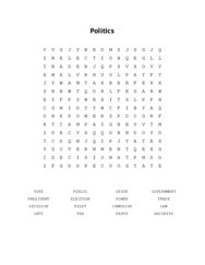 Politics Word Search Puzzle