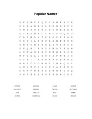 Popular Names Word Search Puzzle