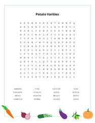 Potato Varities Word Scramble Puzzle