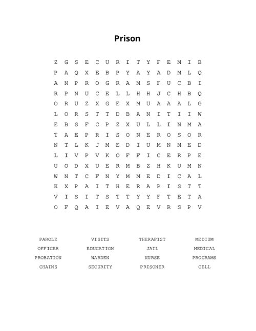 Prison Word Search Puzzle