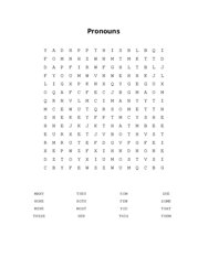 Pronouns Word Search Puzzle