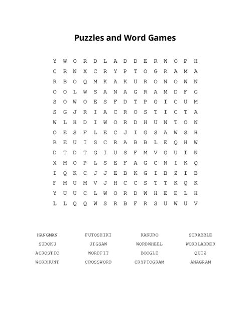 Puzzles and Word Games Word Search Puzzle