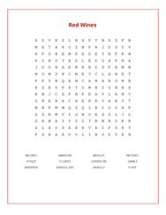 Red Wines Word Search Puzzle
