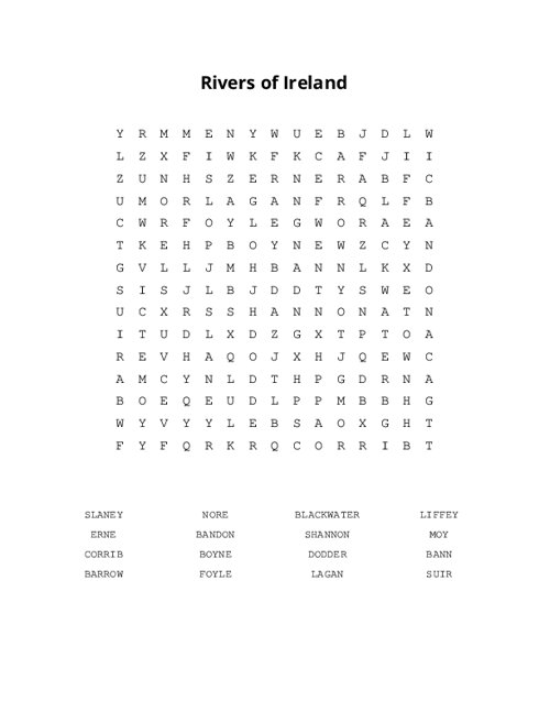 Rivers of Ireland Word Search Puzzle