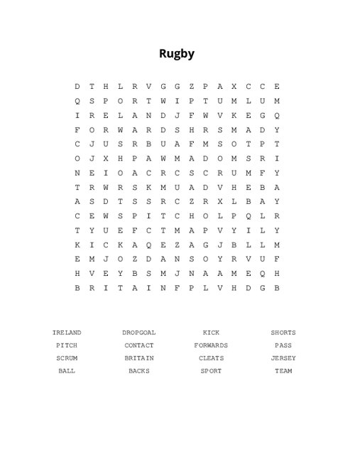 Rugby Word Search Puzzle