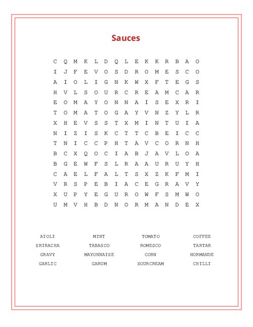Sauces Word Search Puzzle