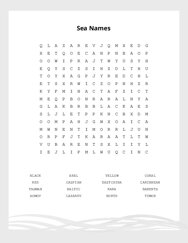 Sea Names Word Search Puzzle
